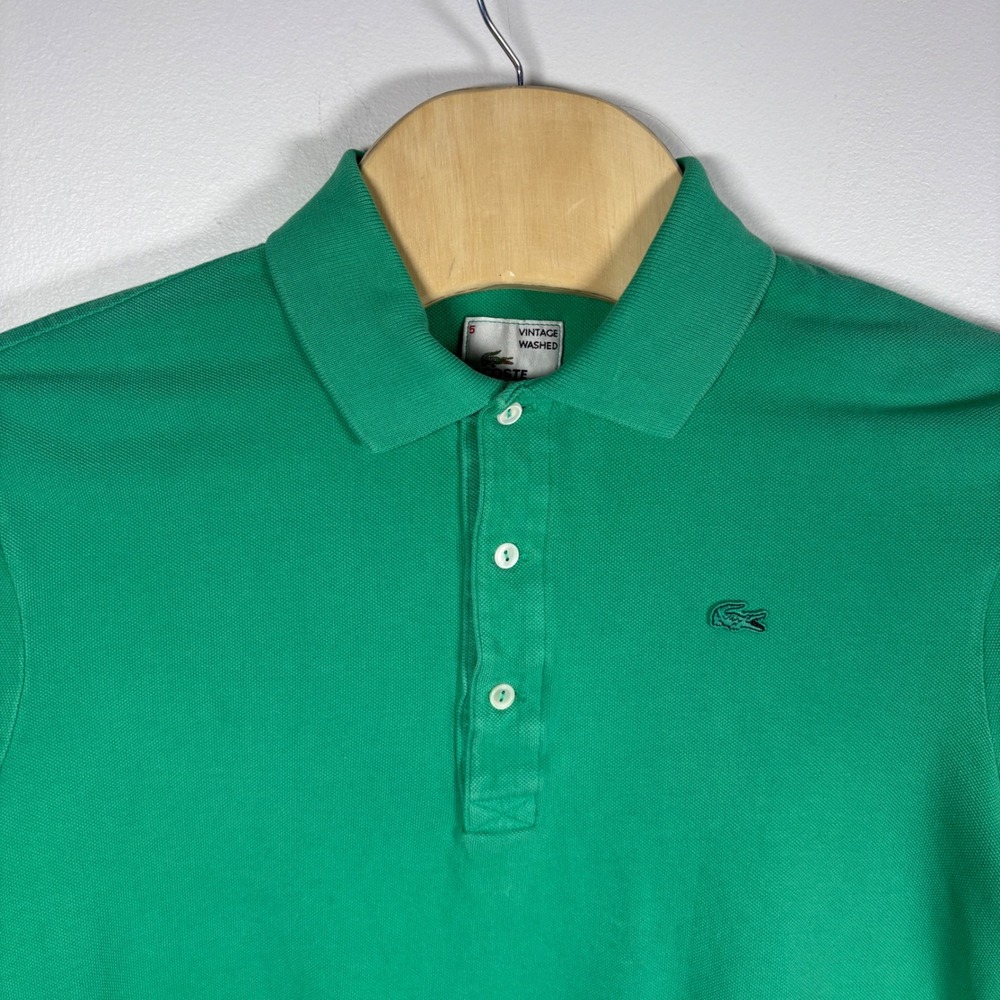 Lacoste Mens Vintage Washed Pique Polo Shirt Green Size 5 L